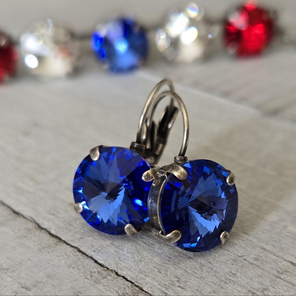 Austrian Crystal Earrings in Antique Silver
